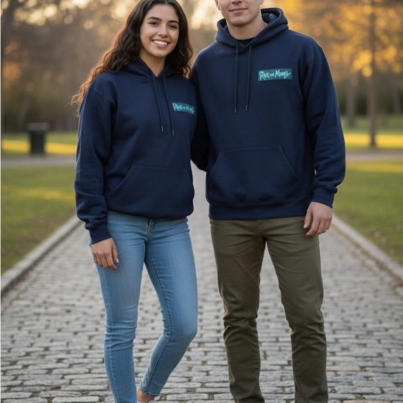 Rick And Morty Shop Tops - Rick and Morty Navy Blue Hoodie (Pre-Owned)